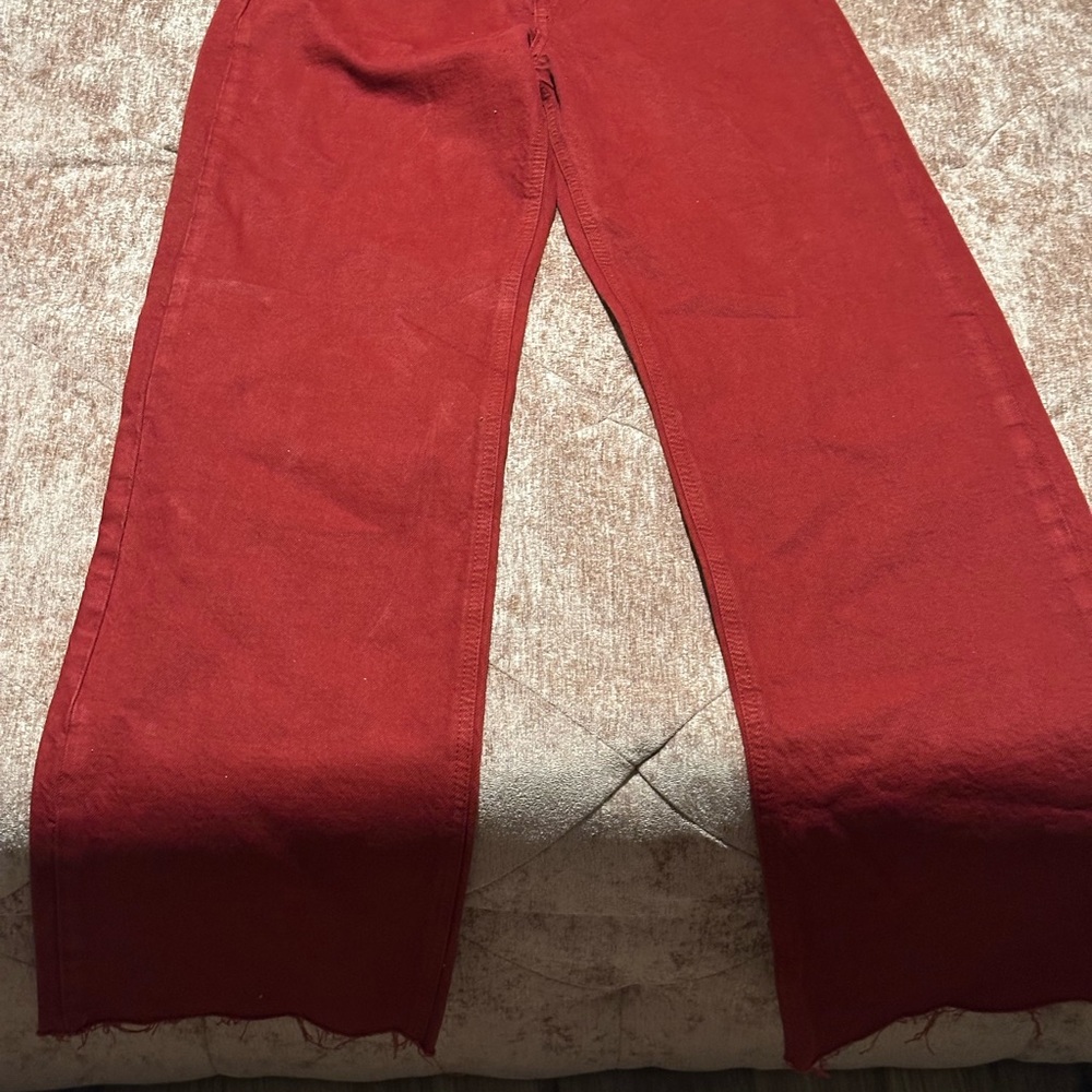 Zara High-Rise Slim Fit Pants in Deep Red